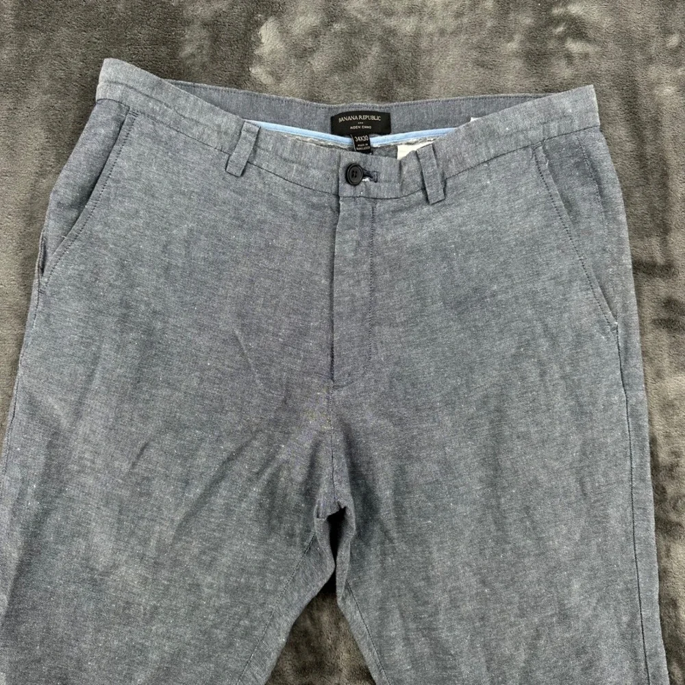 Banana Republic Aiden Chino Mens 34x30 Blue LINEN Cotton Blend Slim Fit Pants